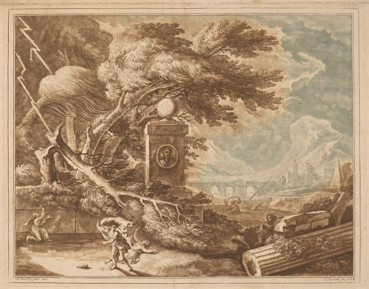 Paisagem tempestuosa heróica, 1724. de Elisha Kirkall