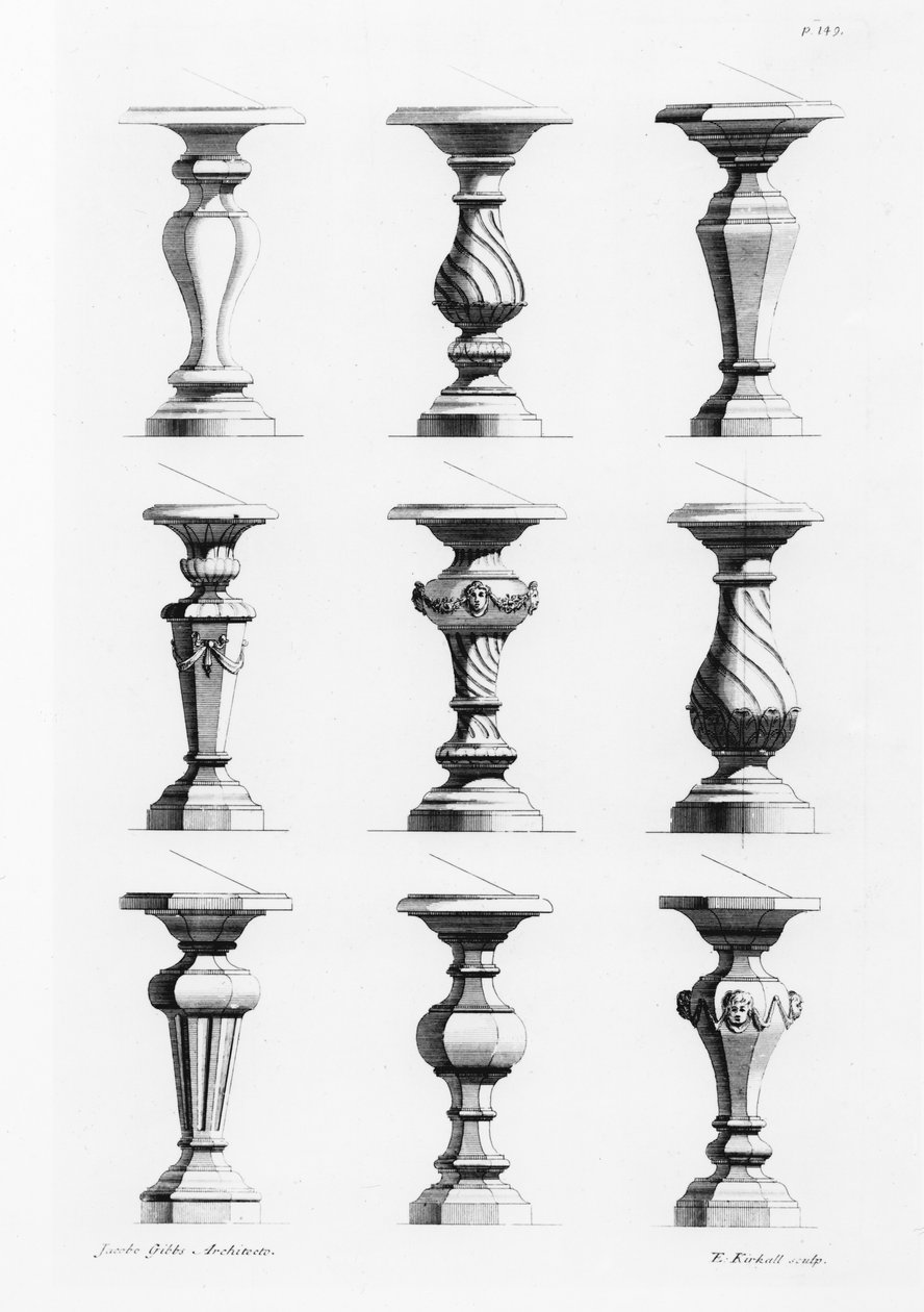 Pedestals, de A Book of Architecture, de James Gibbs (1682-1754), publicado em 1739 (ver também 171988) de Elisha Kirkall