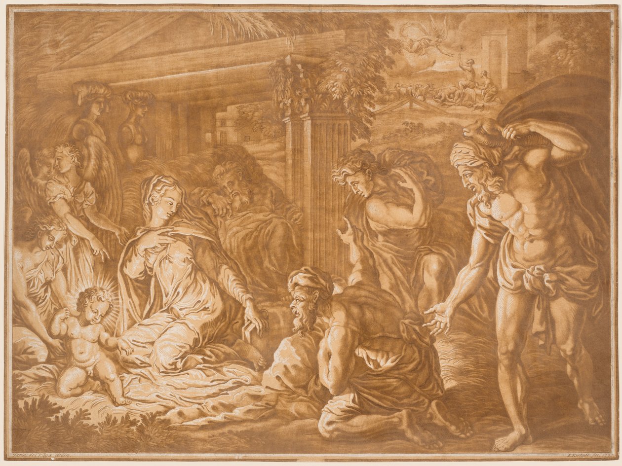 A Adoração dos Pastores, 1724. de Elisha Kirkall