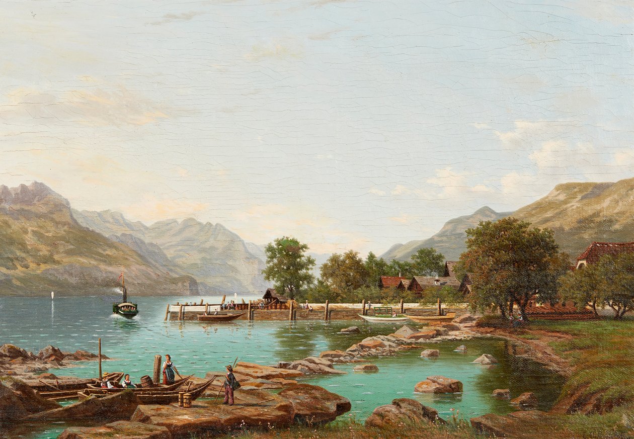 Paisagem com montanhas pelo Lago Maggiore (óleo sobre tela) de Eliza Agnetus Emilius Nijhoff