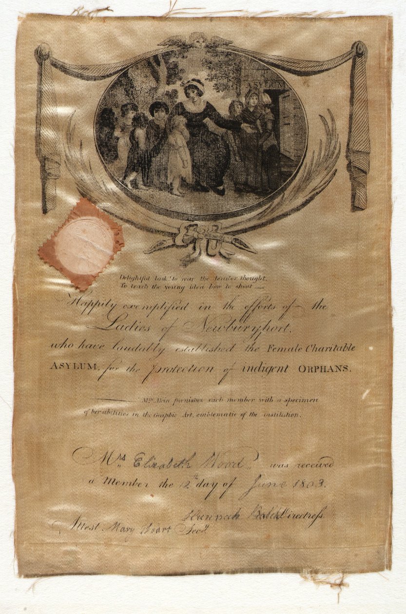 Certificado de membro do Asilo de Caridade Feminino de Eliza Cox Akin