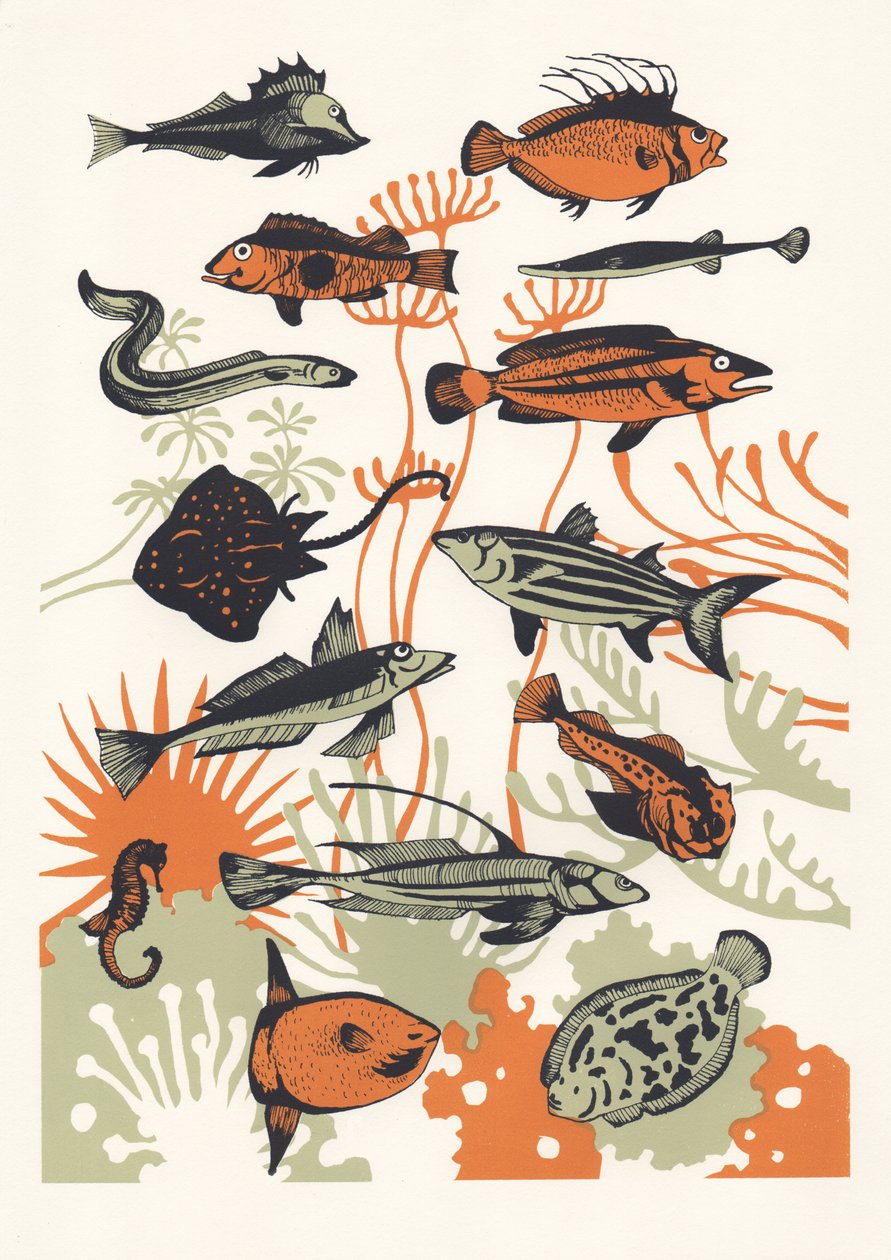 Orange Seaweed Fish, 2015 (papel de parede) de Eliza Southwood