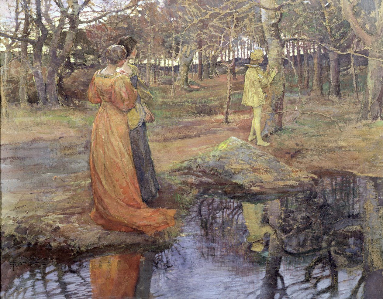 Cena da floresta medieval, de 1880 (pastel e guache) de Elizabeth Adela Stanhope Forbes