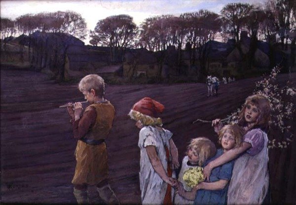 O Pied Piper, uma Alegoria da Primavera (óleo sobre tela) de Elizabeth Adela Stanhope Forbes