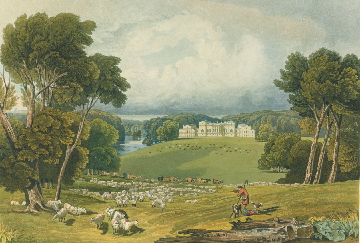 Vista de Holkham Hall, Norfolk, gravado por Robert Havell (1769-1832) 1818 (gravura a cor) de Elizabeth Blackwell