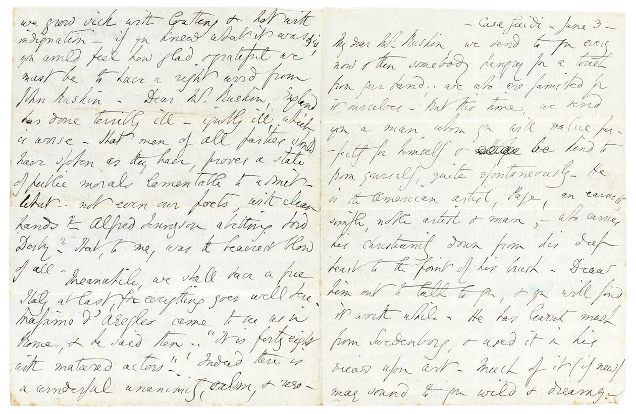 Carta de autógrafos para John Ruskin, Casa Giudi, Florença, 3 de junho de 1859 de Elizabeth Browning