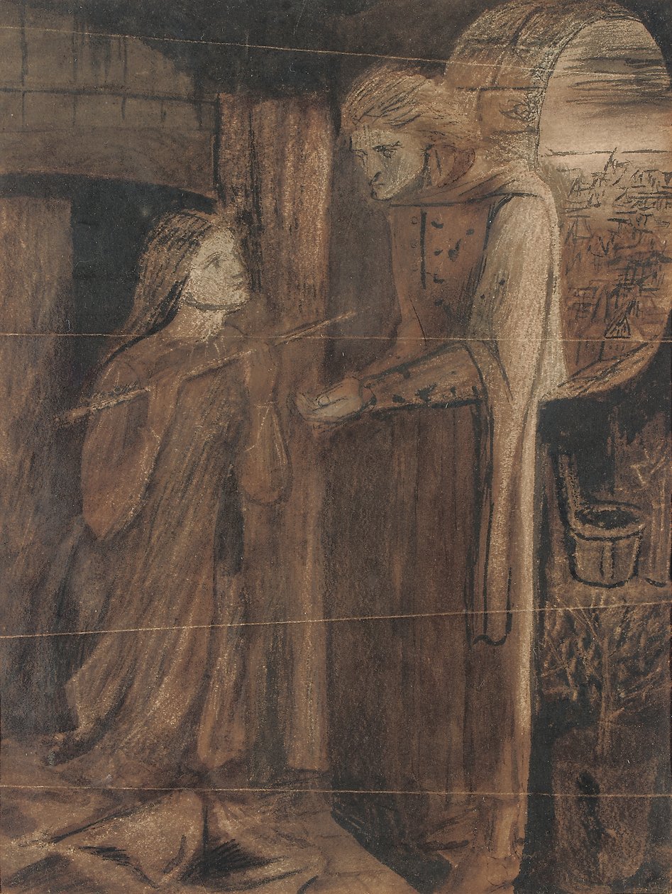 Escriturário Saunders (aquarela com goma arábica e arranhando, no papel) de Elizabeth Eleanor Siddal