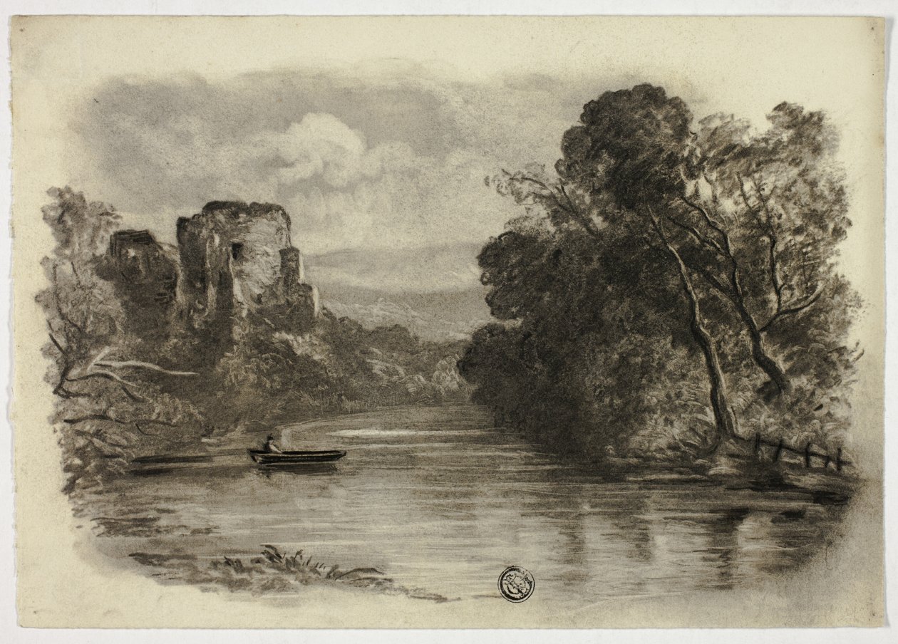 Rio com Ruína do Castelo e Barco II de Elizabeth Murray