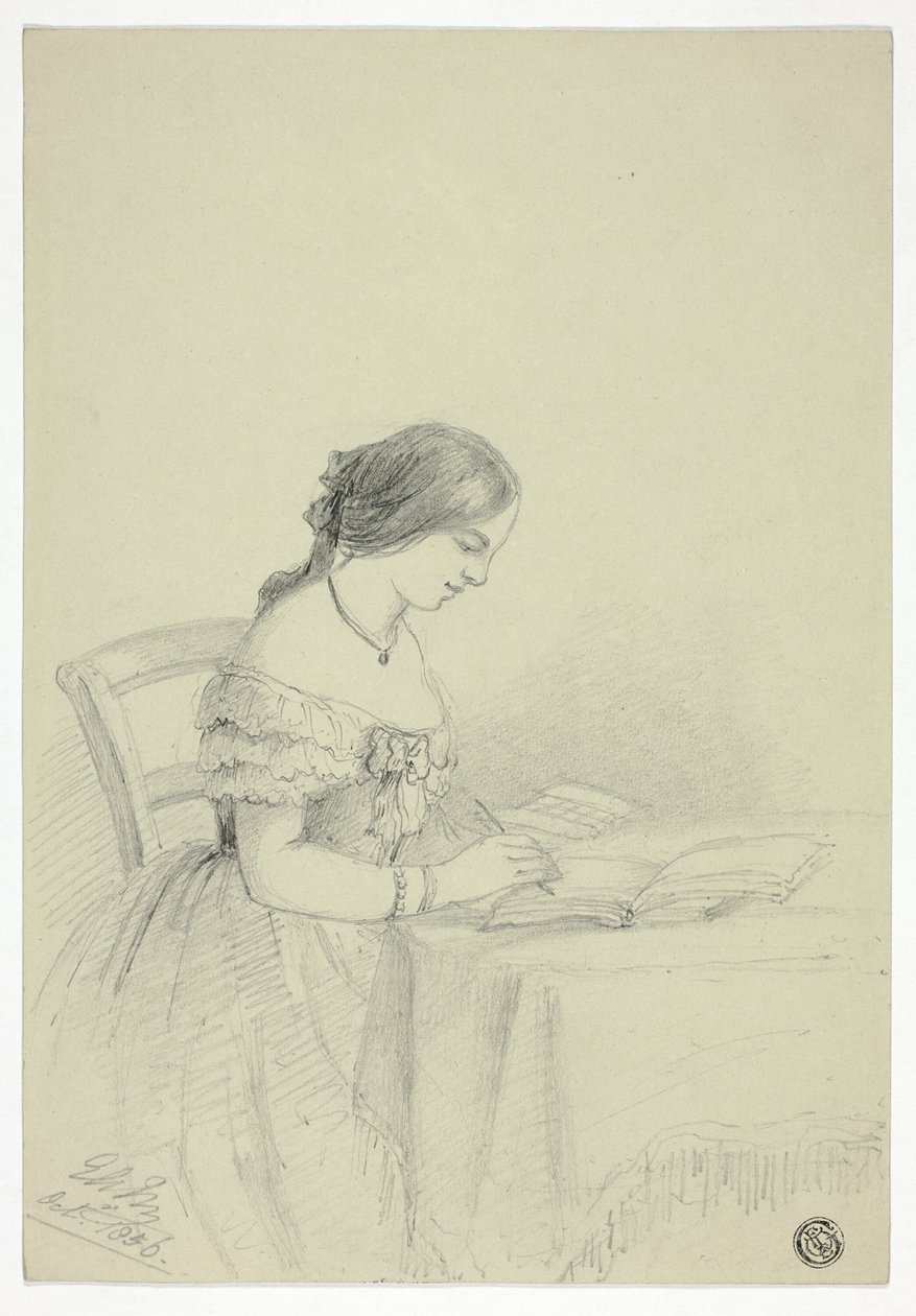 Aquarela de mulher (possivelmente um autorretrato) de Elizabeth Murray