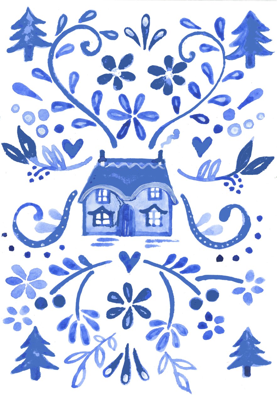 Casa de campo azul, 2017 (aguarela) de Elizabeth Rider