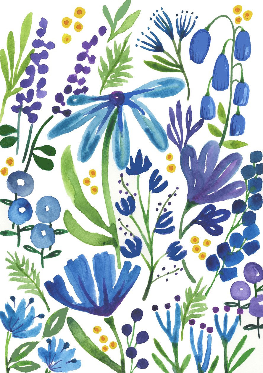 Flores azuis, 2018 (aguarela) de Elizabeth Rider