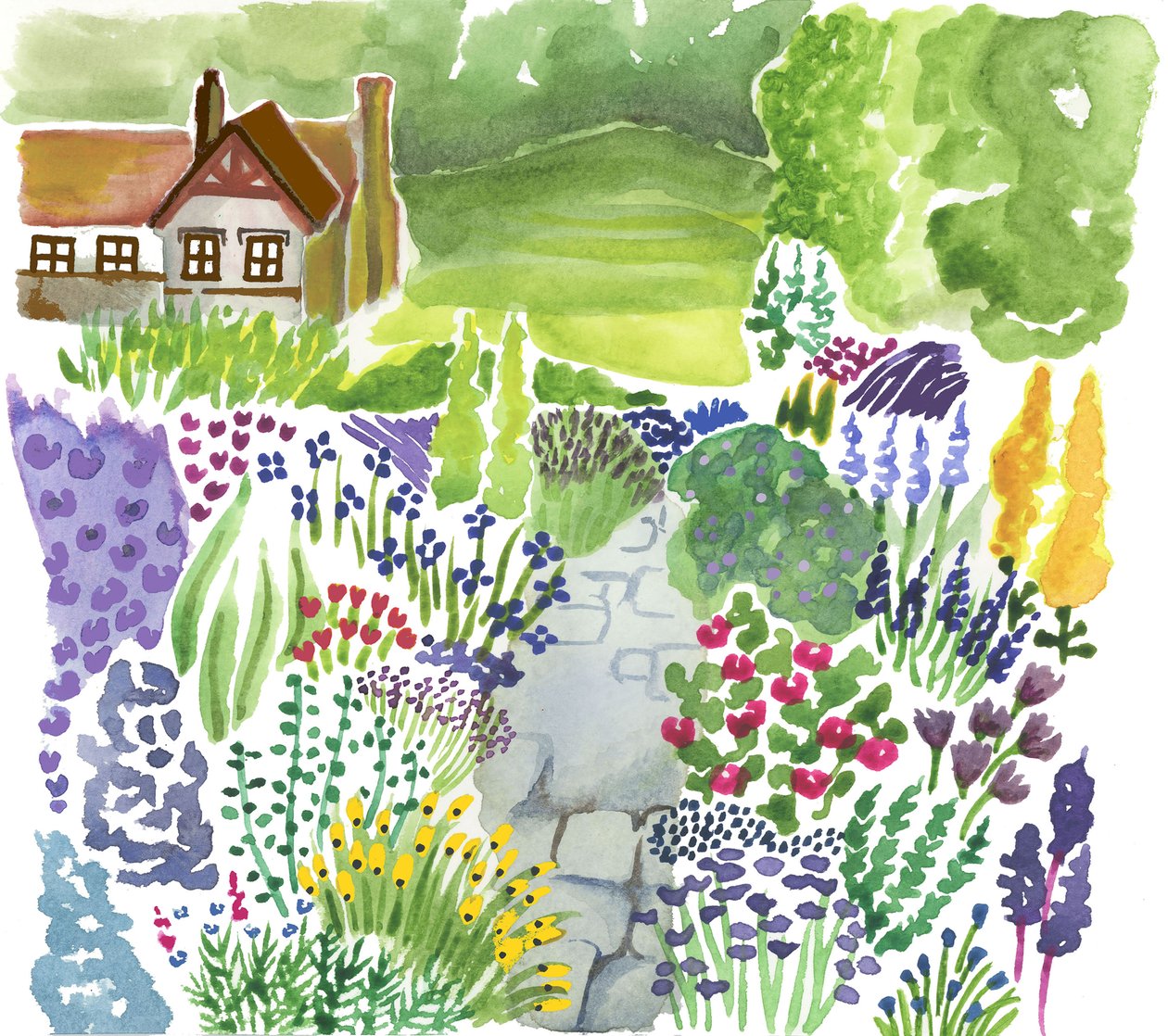 Jardim rural inglês, 2018 (aguarela) de Elizabeth Rider