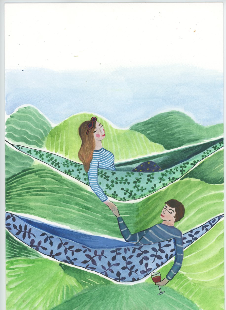 Hanging Out, 2018 (aguarela e colagem) de Elizabeth Rider