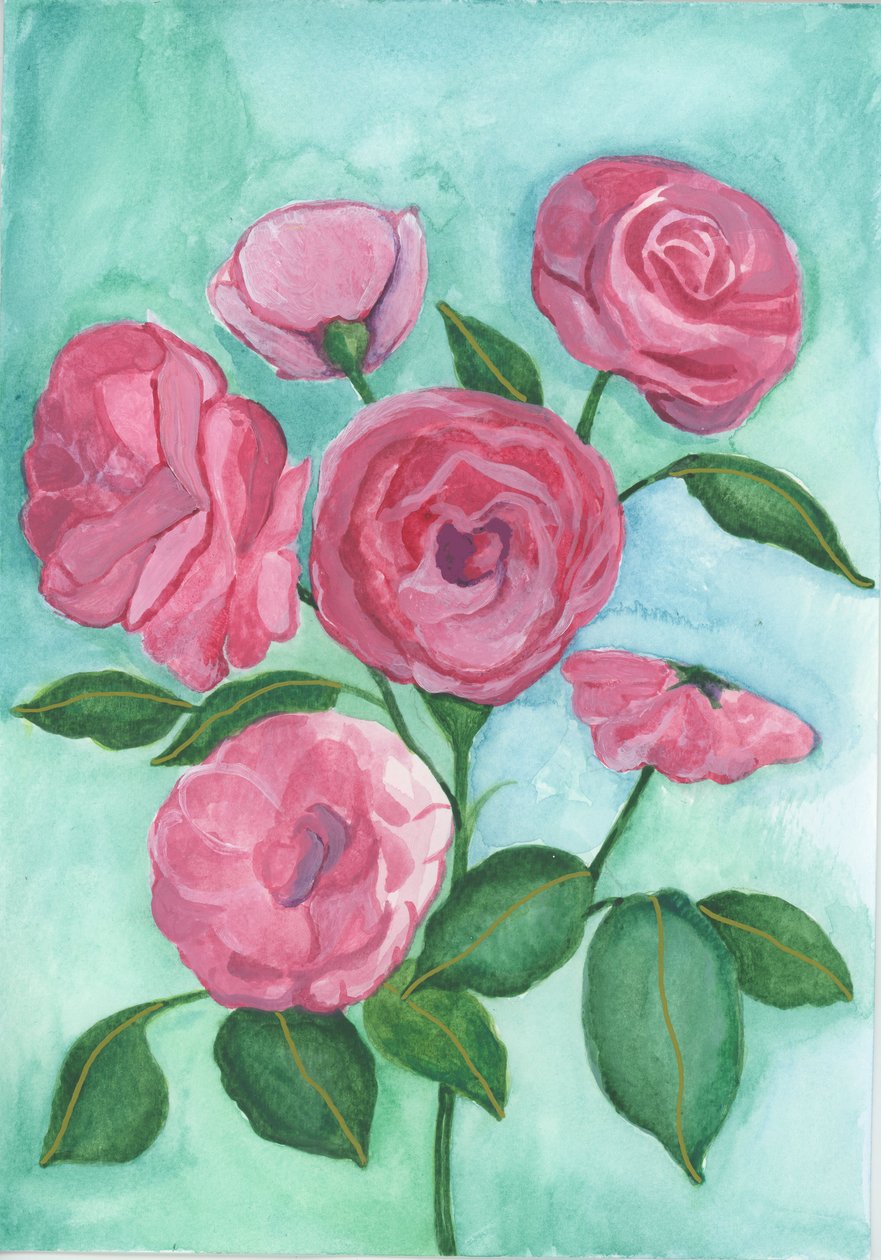 Rosas cor-de-rosa, 2017 (aguarela) de Elizabeth Rider