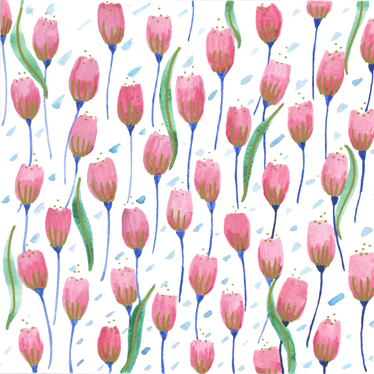 Tulipas cor-de-rosa, 2017 (aguarela) de Elizabeth Rider