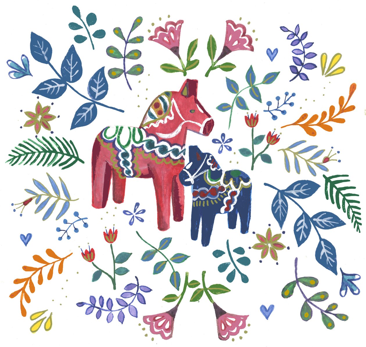 Cavalo Dala Sueco, 2018 (aguarela e acrílico) de Elizabeth Rider
