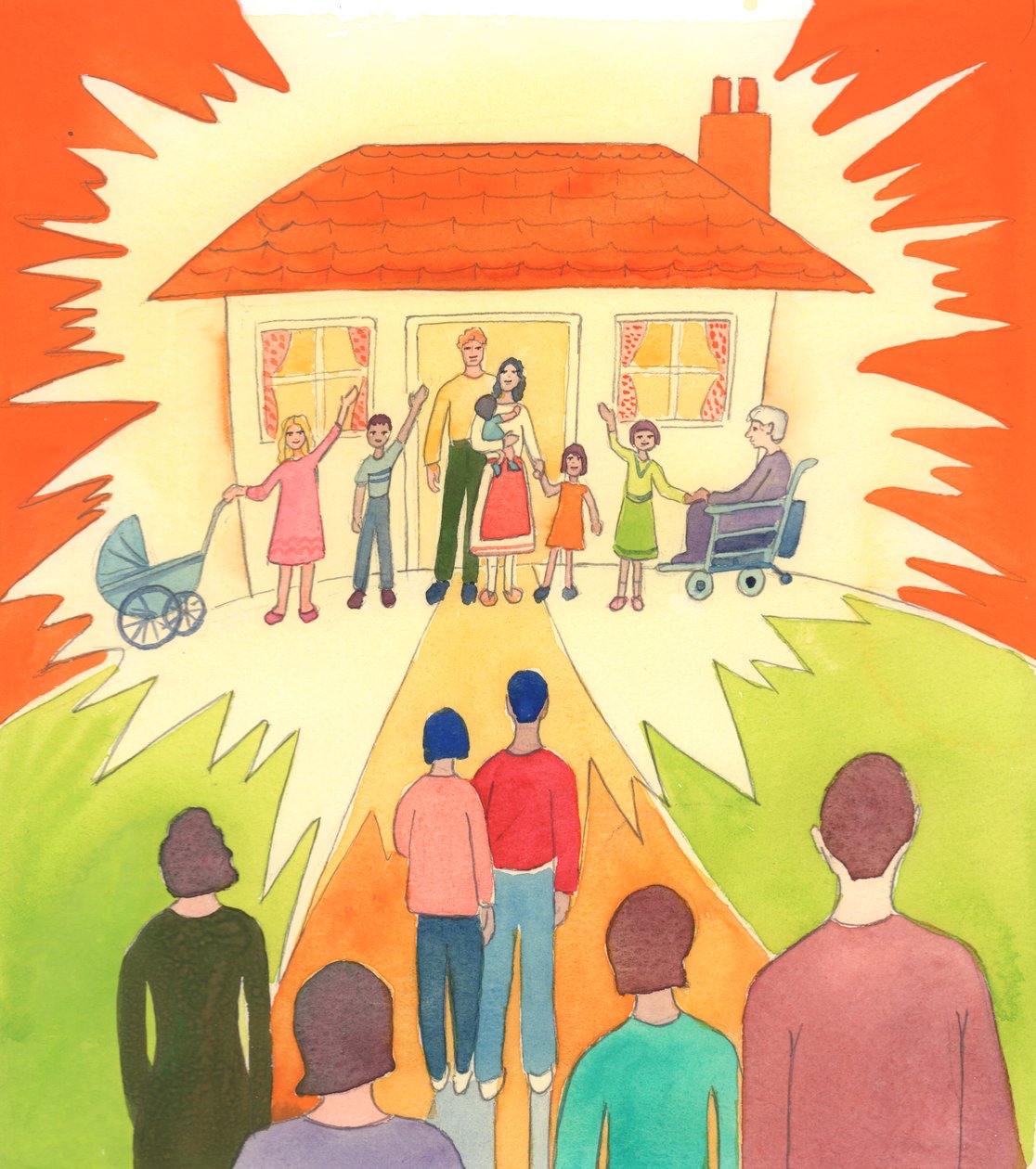 Um casamento cristão, vivido como deve ser vivido, é como uma lâmpada colocada num monte, para a sociedade; uma união sacramental cheia de graça, 2005 (aguarela sobre papel) de Elizabeth Wang