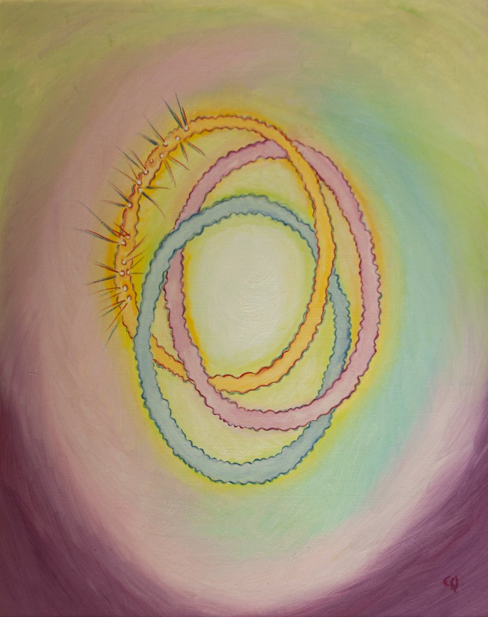 Uma Aliança Russa: Uma aliança tripla é um símbolo da Divindade, é simples e bonita, 2001 (óleo a bordo) de Elizabeth Wang