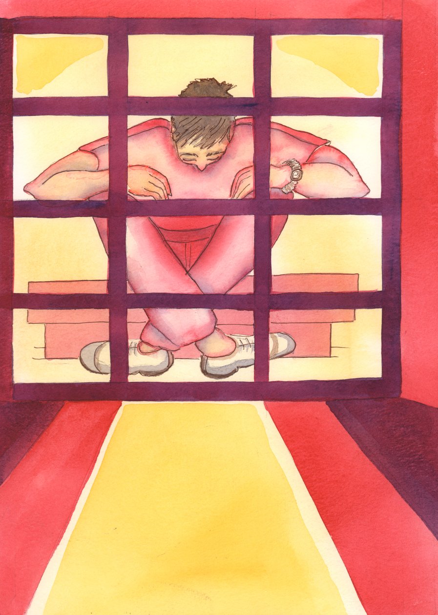 Uma pessoa presa no pecado é como um prisioneiro em uma gaiola, com a chave do lado de dentro, 2004 (w - c no papel) de Elizabeth Wang
