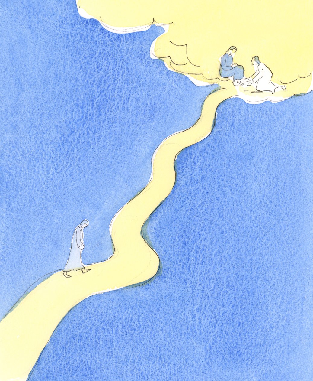 Uma pessoa que, por amor de Deus, ama e serve ao próximo, percorre um árduo caminho em direção ao Céu, com subidas íngremes, 2004 (w - c no papel) de Elizabeth Wang