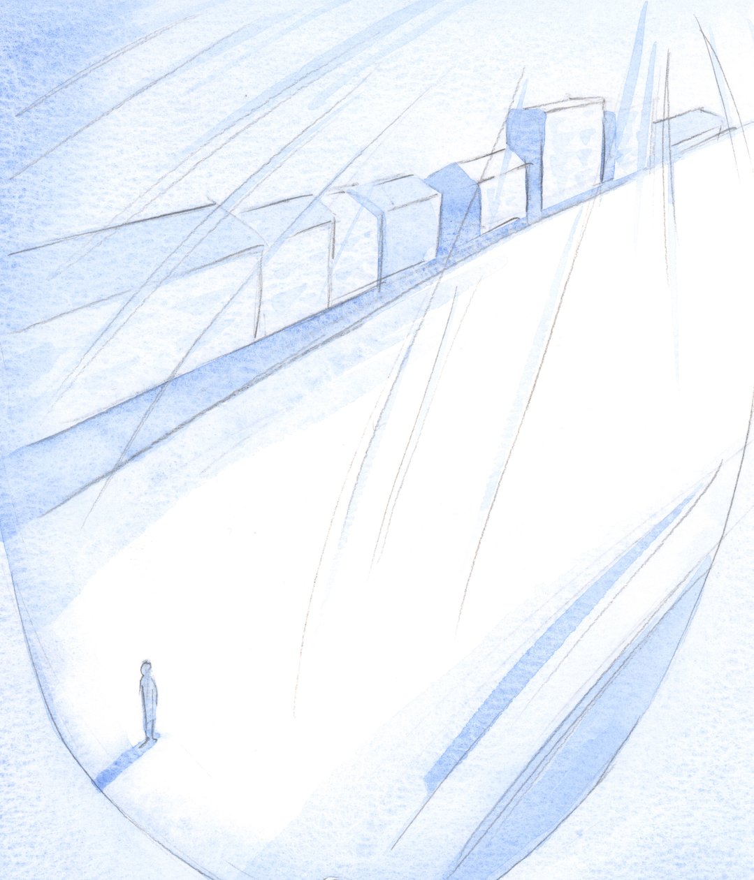 A vida de uma pessoa se estende à frente, como uma rua vazia, pronta para os gloriosos edifícios de Deus surgirem (se a pessoa não erguer cercas ou manter ambições privadas), 2001 (w - c no papel) de Elizabeth Wang