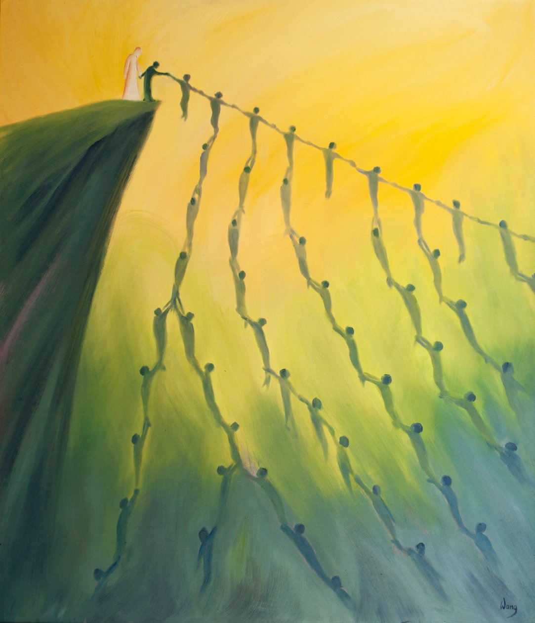 Uma única oração em nome de Jesus ajuda aquele por quem oramos e, por sua vez, toca a vida de muitos outros, 2001 (óleo a bordo) de Elizabeth Wang