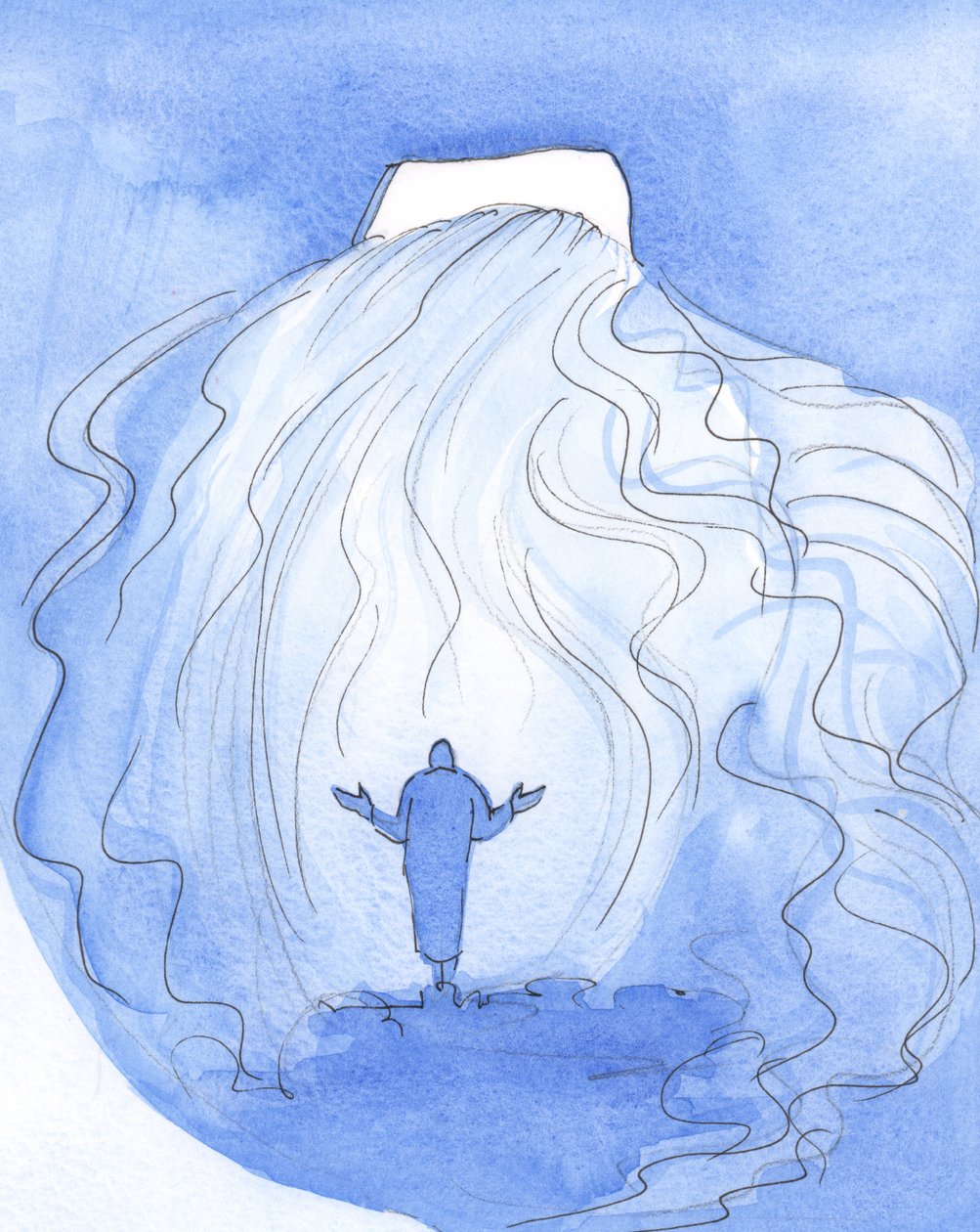 Uma alma pode saudar Cristo, na Sagrada Comunhão, dizendo: "Lança a tua luz para dentro e entra (com a tua efusão de graça)"., 2001 (w - c no papel) de Elizabeth Wang
