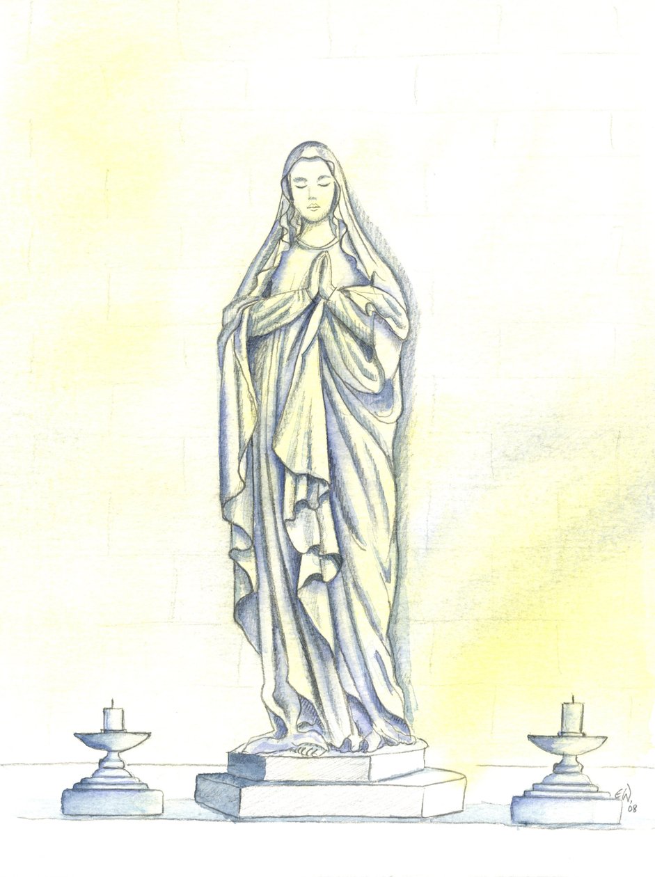 Uma estátua da Bem-aventurada Virgem Maria, 2001 (w - c no papel) de Elizabeth Wang