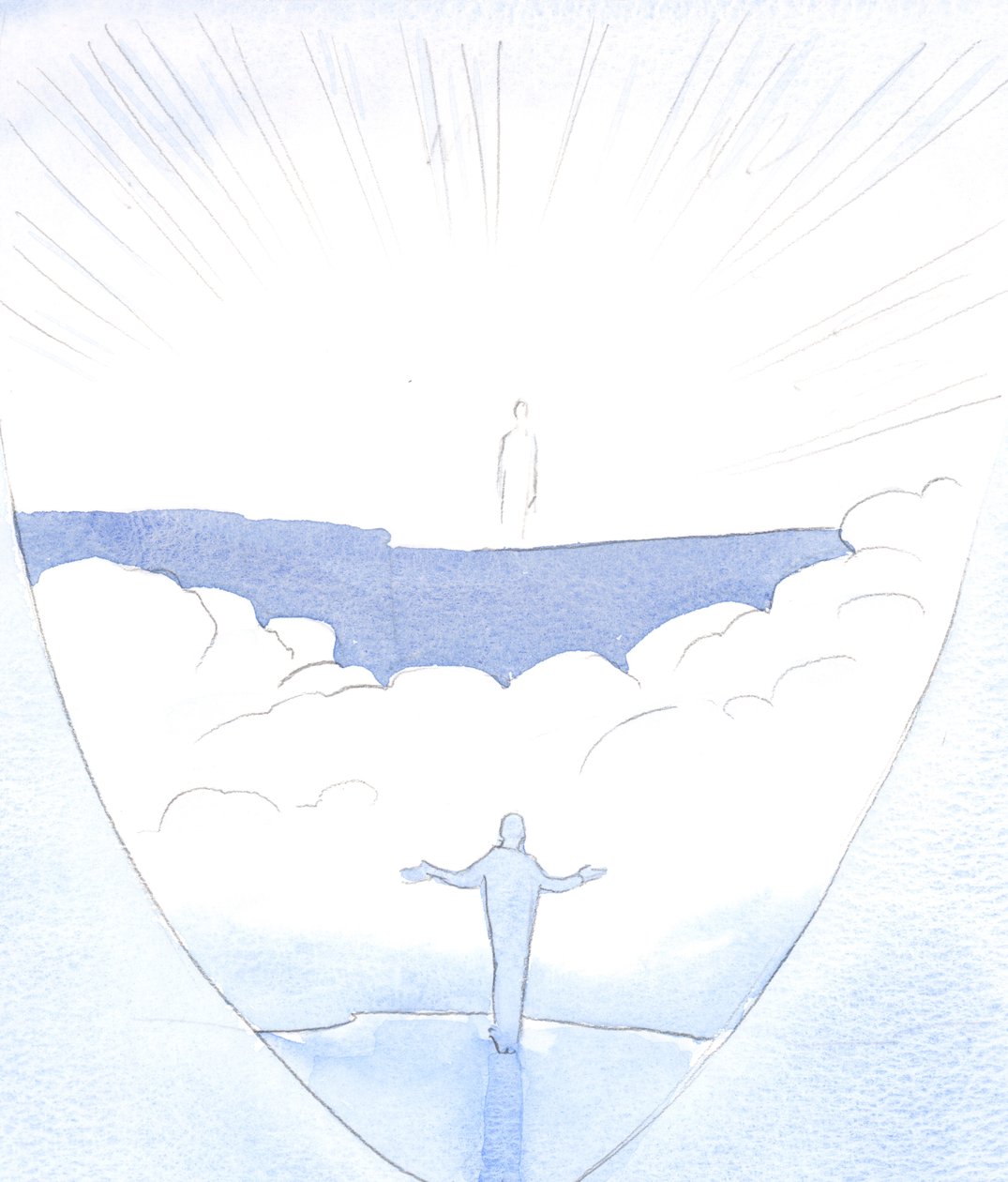 Após a &39;porta&39; de nossa morte, Cristo convida aquele que O ama a sair e cruzar o abismo, confiante de ser carregado, 2001 (w - c no papel) de Elizabeth Wang