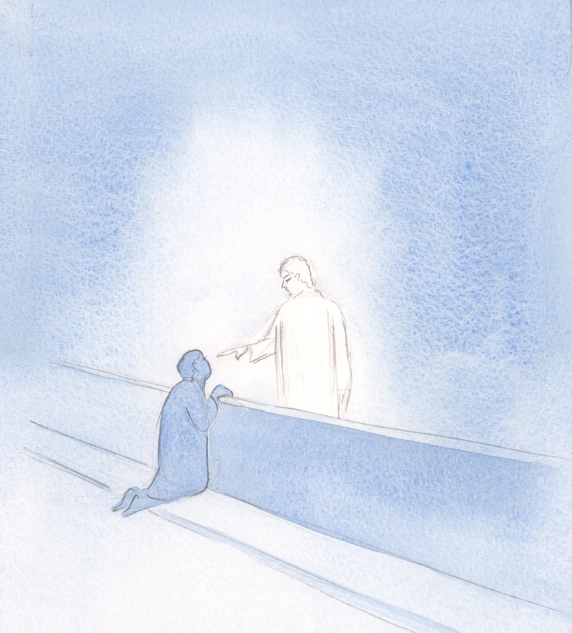 Toda a minha ansiedade foi interrompida pelo toque de Sua mão. Ele me mostrou minha dignidade, como amigo dele, e me encorajou a confiar., 2000 (w - c no papel) de Elizabeth Wang