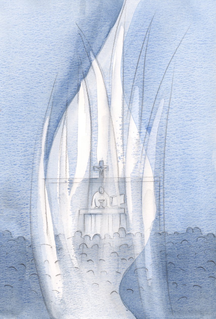 Os anjos adoram onde quer que Cristo esteja presente, independentemente da escuridão ou do frio., 2001 (w - c no papel) de Elizabeth Wang