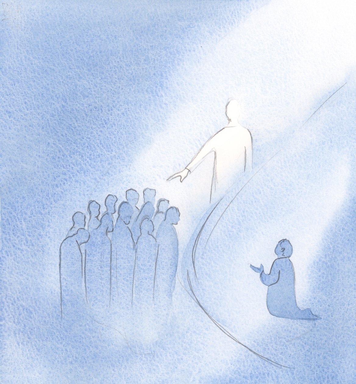 Quando Cristo entrou em minha alma, ele estendeu a mão e abençoou todos os entes queridos que eu levanto em oração., 2000 (w - c no papel) de Elizabeth Wang