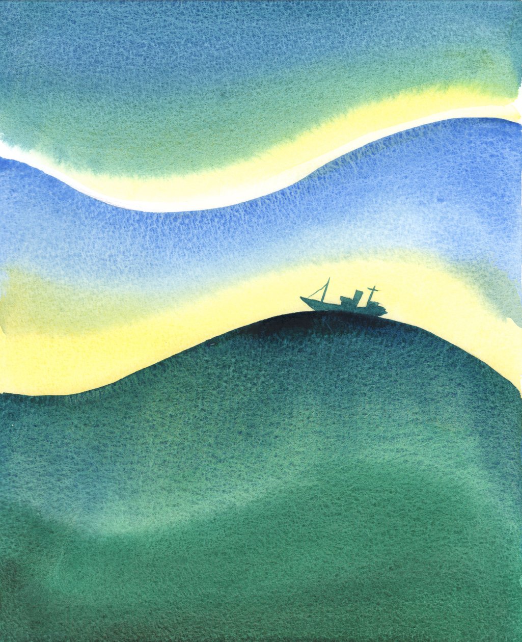 Assim como um navio no oceano é cercado por água, também estamos totalmente cercados e sustentados pelo amor de Deus - quer estejamos orando ou não, e quer experimentemos ou não Sua presença, 2003 (w - c on pape de Elizabeth Wang