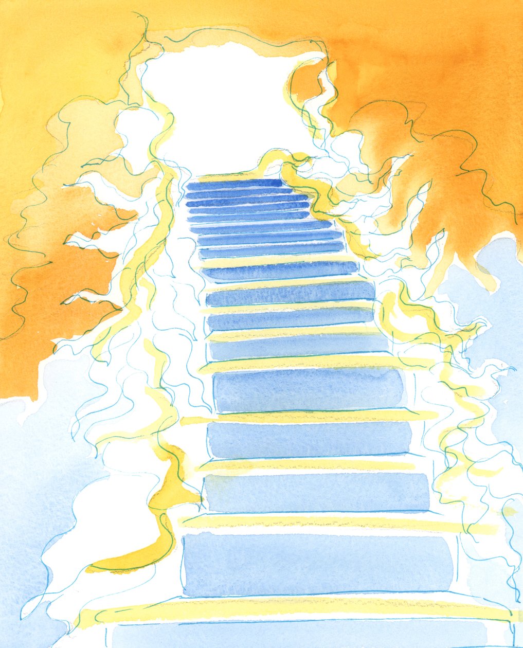 Como se fossem da &39;porta&39; do Céu, as graças de Deus derramam-se para fora, escada abaixo, sobre nós, pessoas necessitadas lá embaixo, 2003 (w - c no papel) de Elizabeth Wang