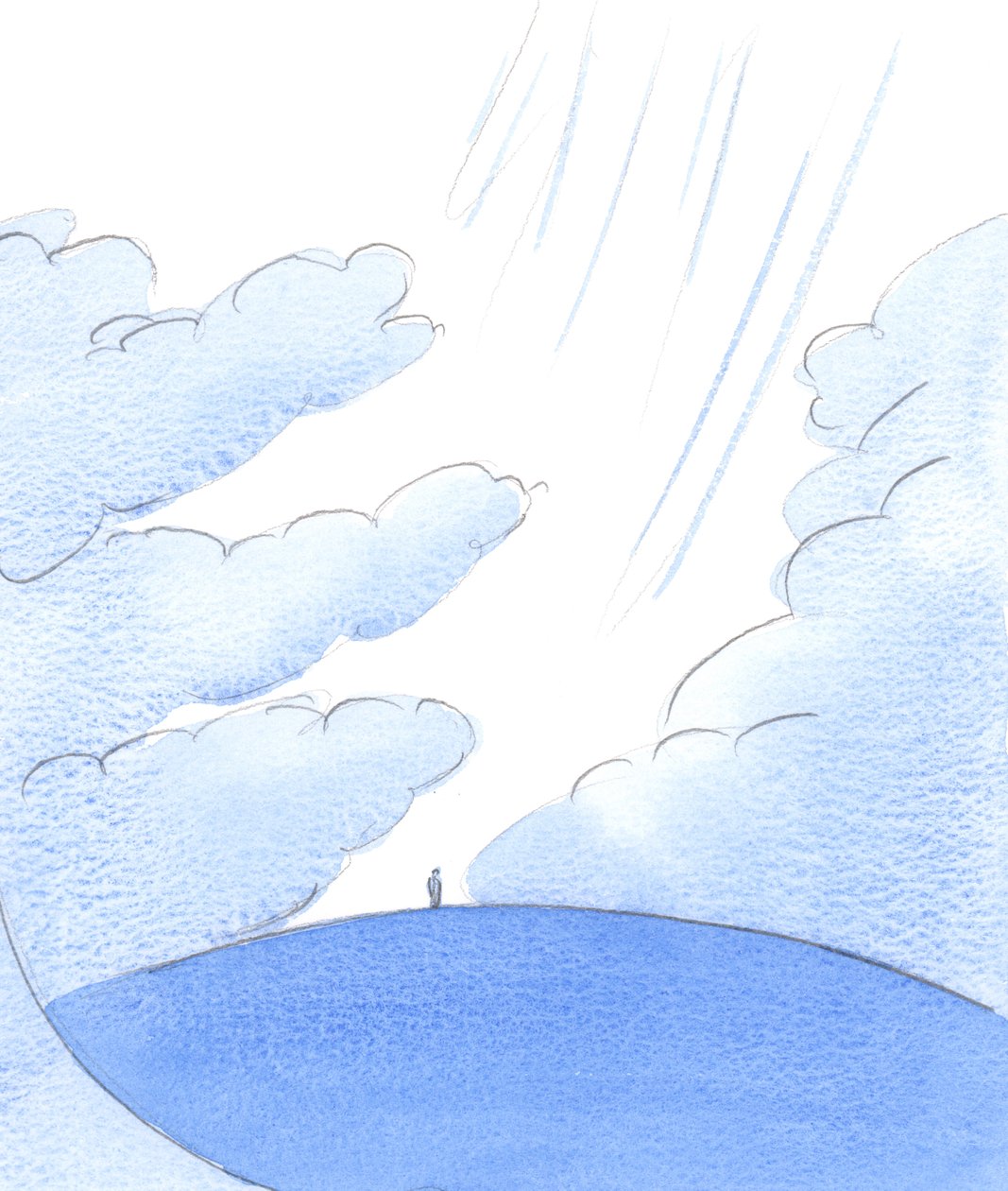 Como apenas uma força poderosa pode afastar as nuvens acima da terra, apenas a oração contemplativa poderosa abre um &39;caminho&39; para a Luz Divina brilhar sobre as pessoas necessitadas, 2002 (w - c no papel) de Elizabeth Wang