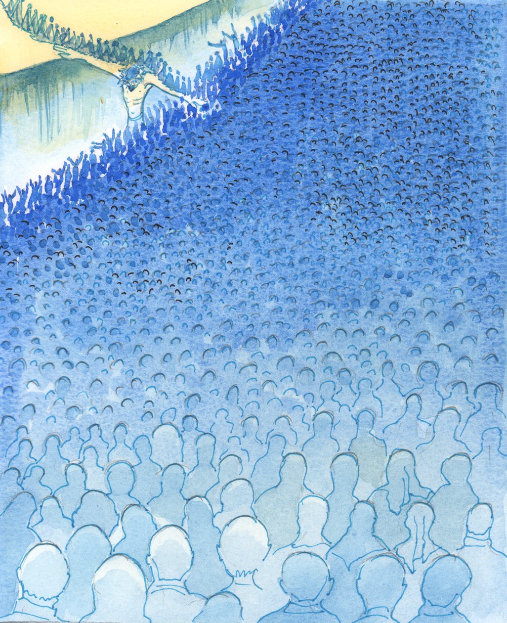 À medida que as pessoas se movem em direção à morte e ao Abismo, alguns não conseguem ver a ponte para o outro lado, 2003 (w - c no papel) de Elizabeth Wang