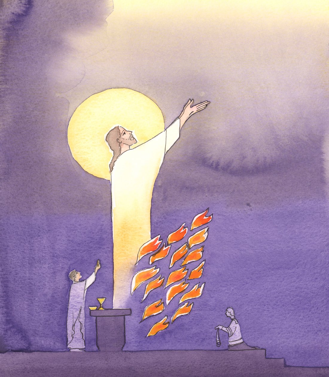 Na Missa rezamos com Cristo que chega ao Pai no amor ardente do Espírito Santo, 2000 (w - c no papel) de Elizabeth Wang