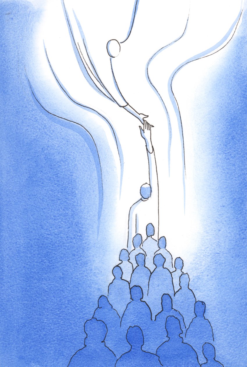 Em cada Missa alcançamos e encontramos o Pai através do Sacrifício de Cristo nossa Cabeça, unidos uns com os outros e com Ele, 2002 (c - c no papel) de Elizabeth Wang
