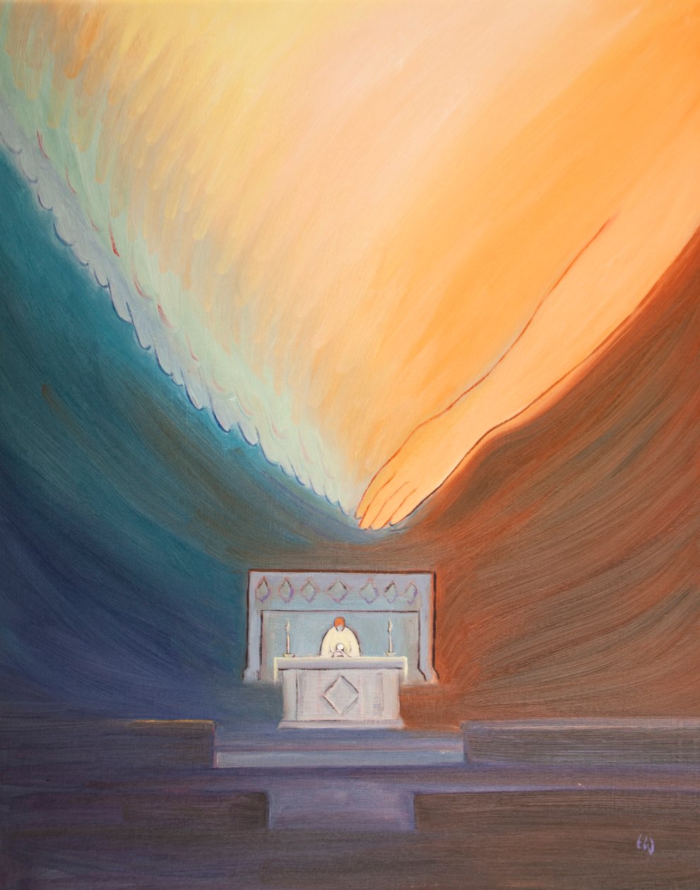 Na Consagração, o Espírito Santo, por um mero &39;toque&39;, transforma esses dons no Sagrado Corpo e Sangue de Cristo, 2002 (w - c no papel) de Elizabeth Wang