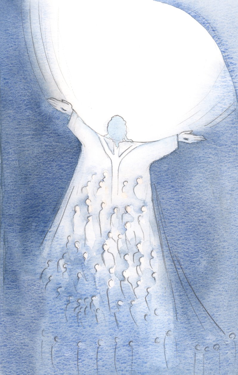 Na missa, se nos unirmos à oferta de Cristo, seremos como joias em seu manto, pois ele olha para o Pai com amor, 2000 (w - c no papel) de Elizabeth Wang