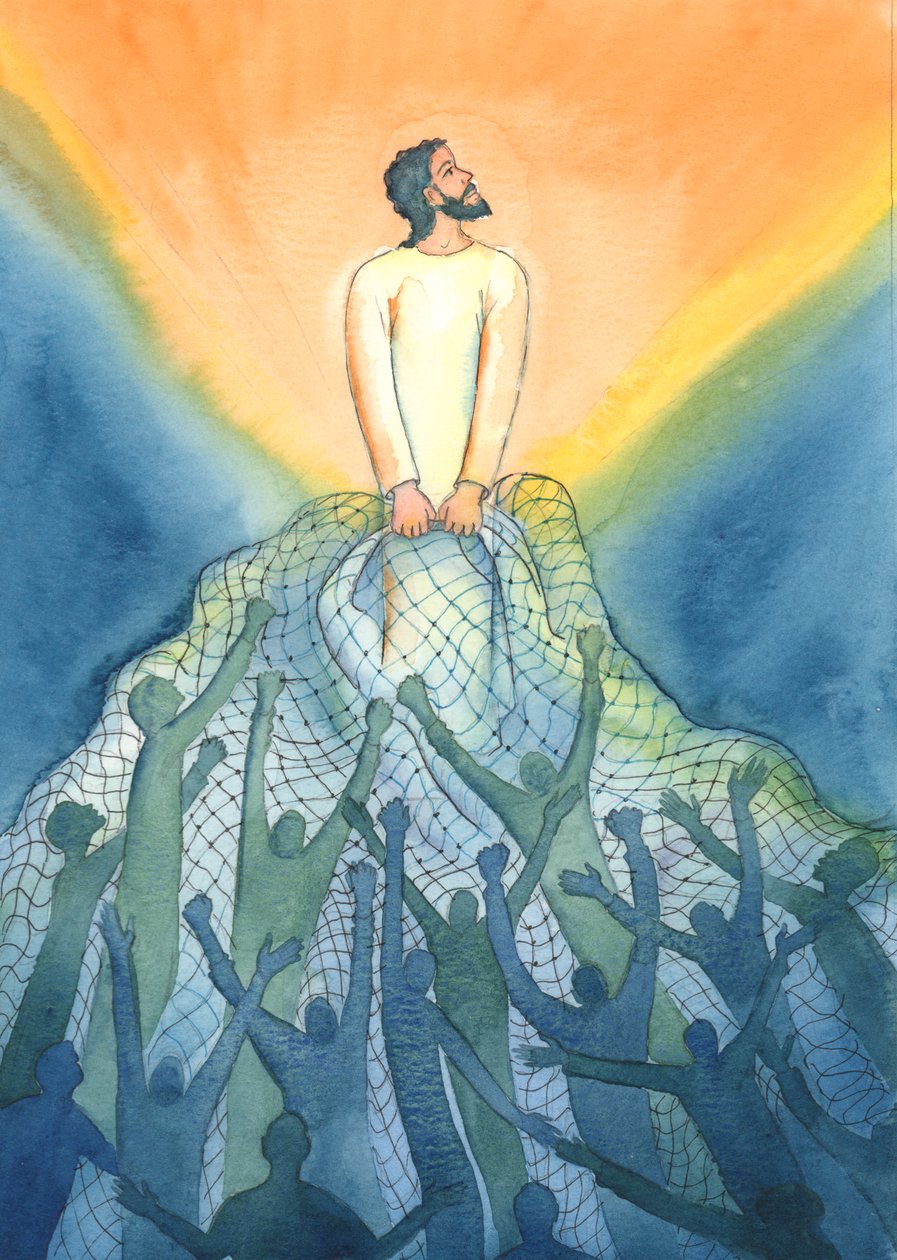 Na Missa, como um pescador, Jesus atrai para o Seu Reino aqueles que O amam de Elizabeth Wang