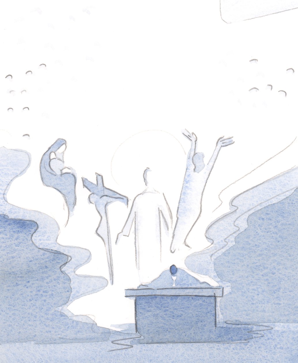 Na Missa estamos presentes a cada mistério da vida de Cristo, 2001 (w - c no papel) de Elizabeth Wang