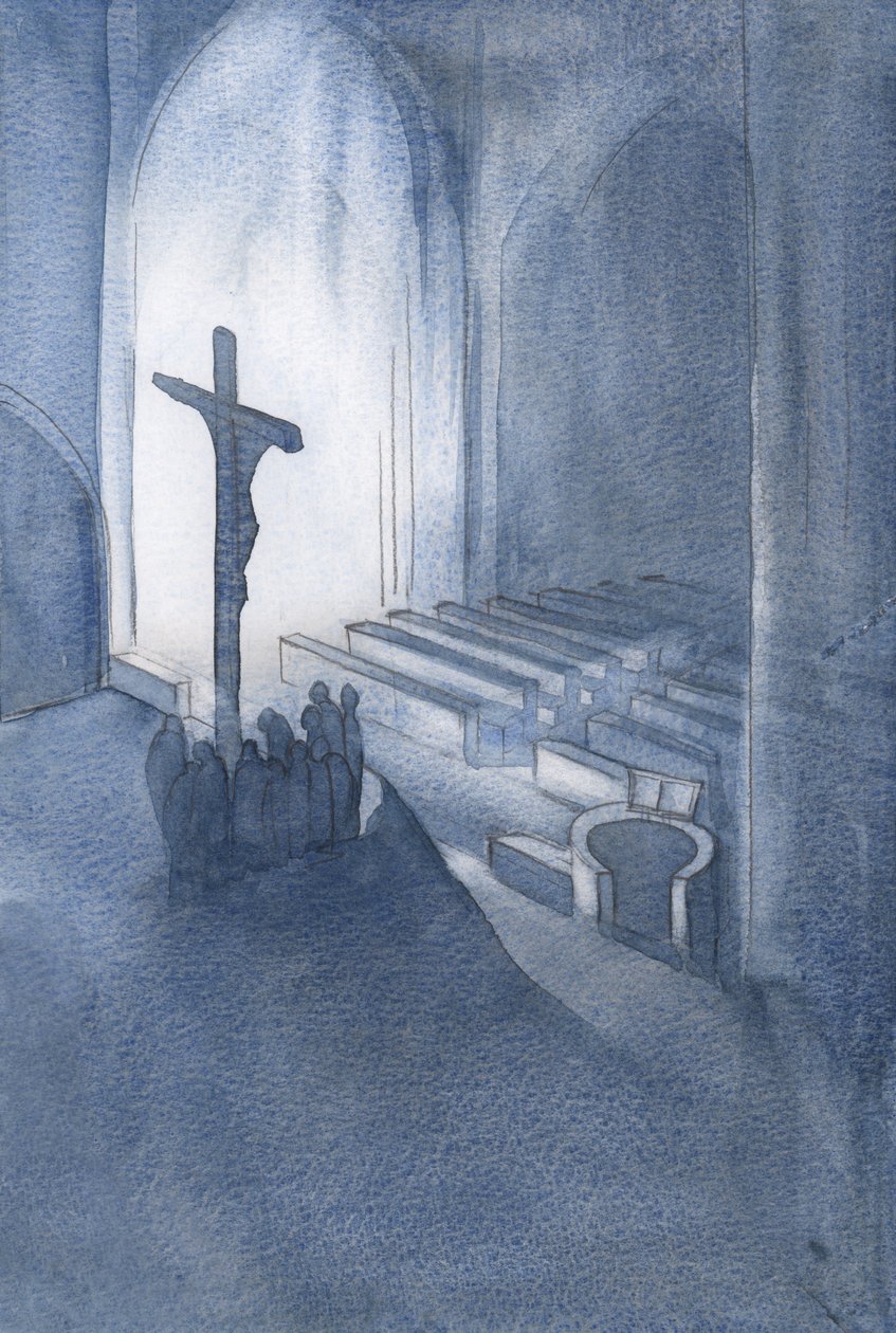 Na missa, oferecemos em ação de graças um sacrifício santo e vivo, 2001 (w - c no papel) de Elizabeth Wang