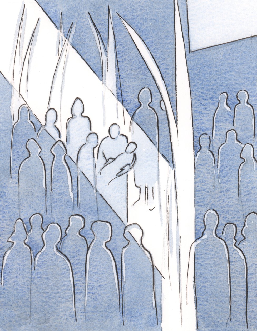 No batismo, eu vi a alegria pura, fervente e ardente do anjo da guarda da criança, que se alegrou com a visão da Vida Divina dentro da alma da criança., 2000 (w - c no papel) de Elizabeth Wang