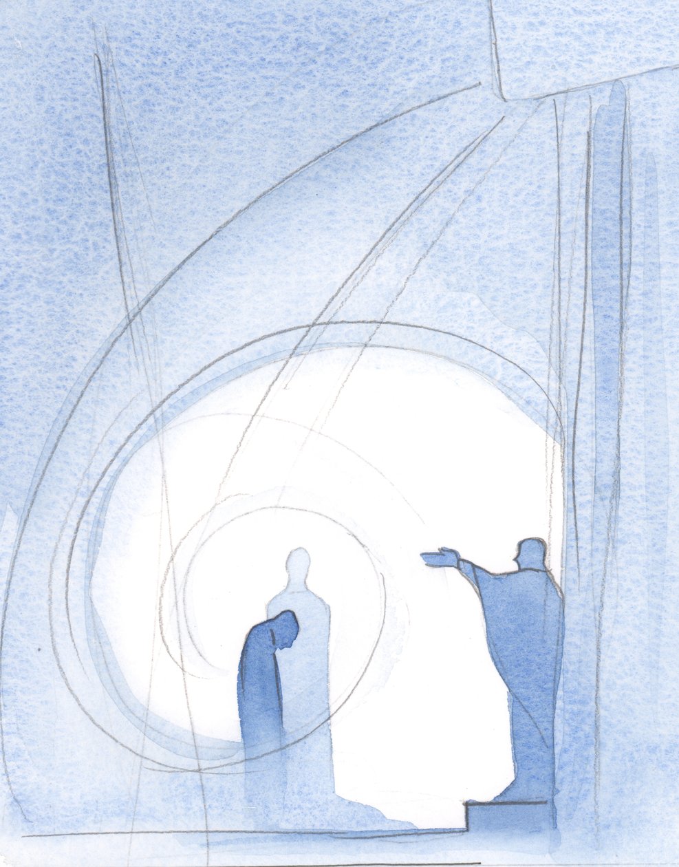 No final da Santa Missa, somos abraçados pela bênção do Pai, na companhia de Cristo, enquanto o Espírito Santo conforta o nosso coração., 2001 (w - c no papel) de Elizabeth Wang