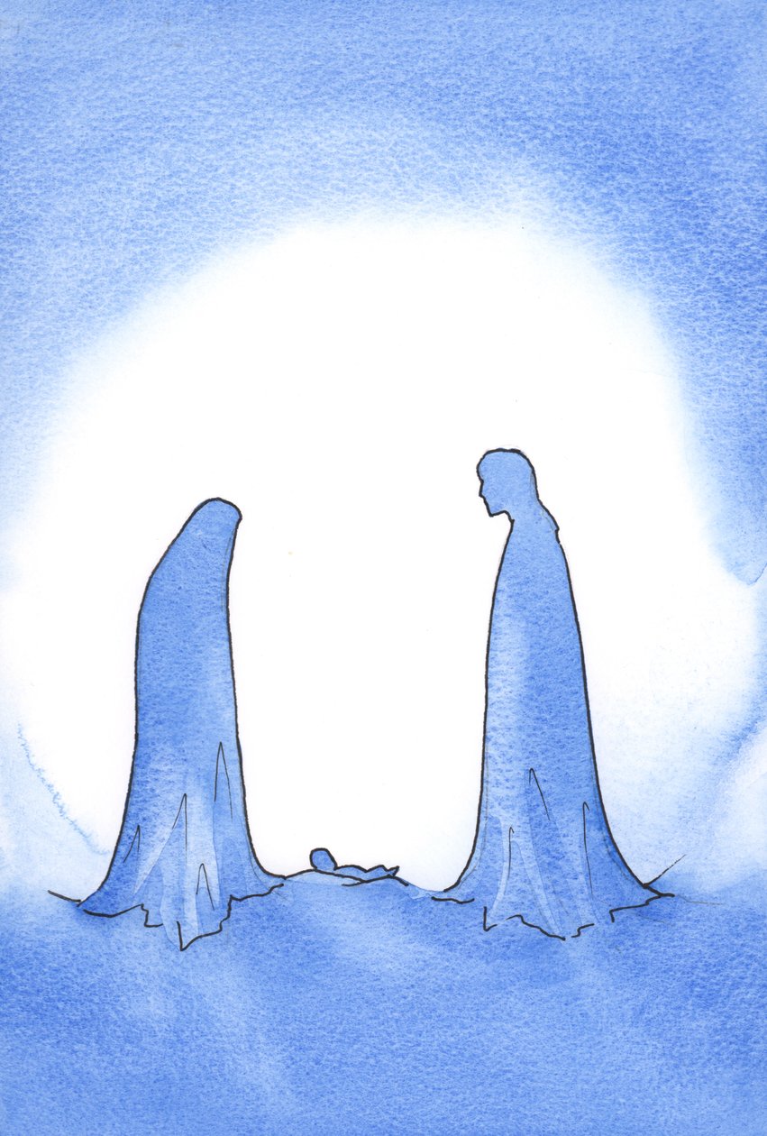 Ao ver o bebê milagroso (cuja mãe estava diante dele em santidade ainda virginal), São José foi fortemente recompensado por sua fé., 2001 (w - c no papel) de Elizabeth Wang