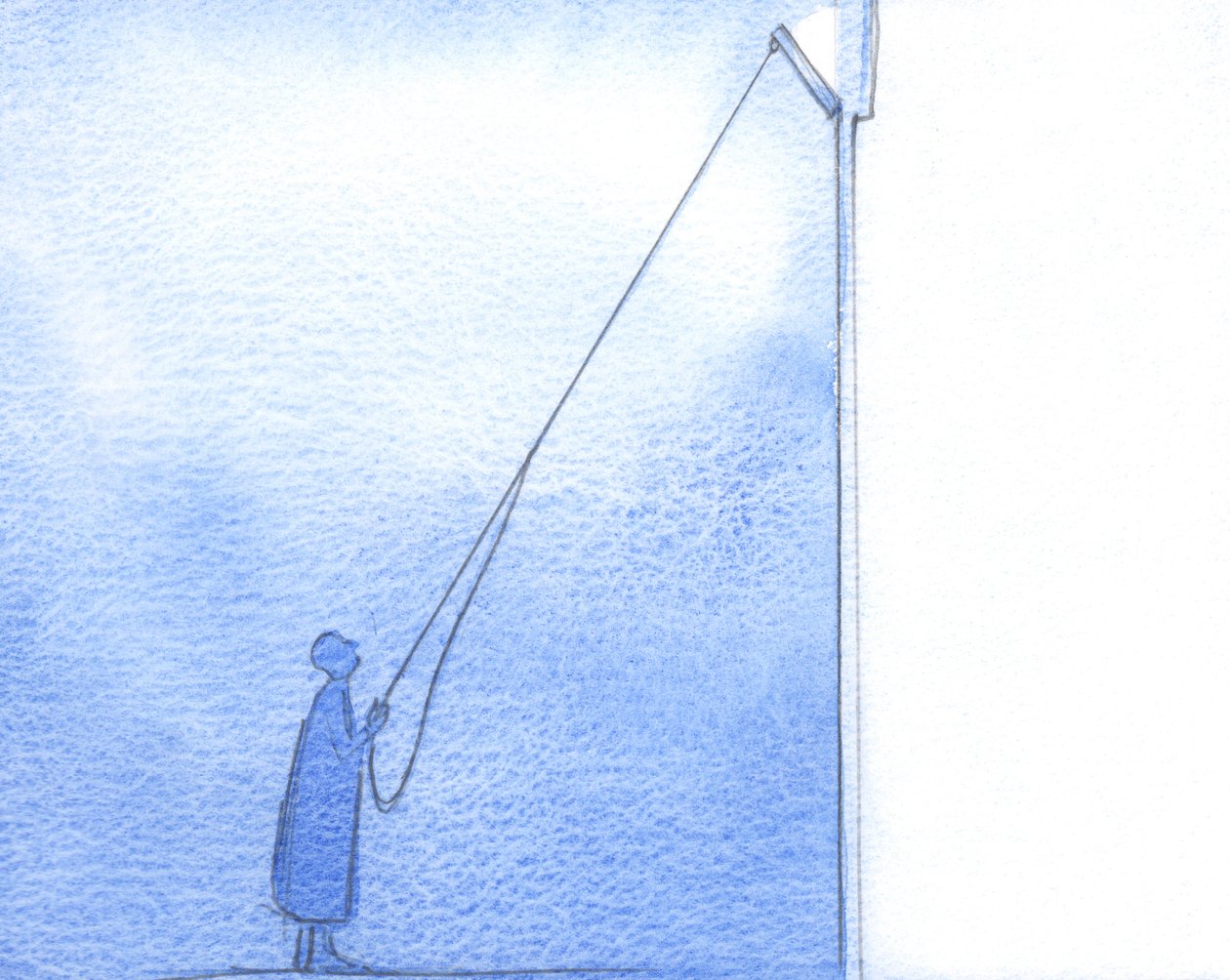 Ao confessar minha fraqueza e esperanças egoístas, é como se eu abrisse uma janela alta dentro de minha alma. A luz derrama dentro, 2002 (w - c no papel) de Elizabeth Wang