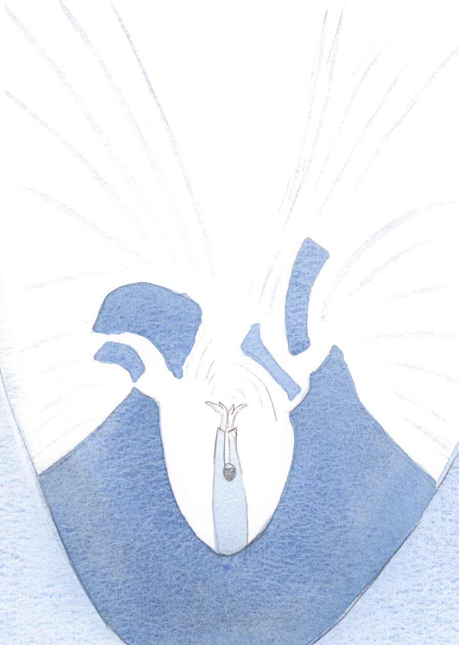 Por nossos pequenos atos de fé e confiança, desbloqueamos a boca de uma fornalha de louvor divino dentro de nossas almas., 2001 (w - c no papel) de Elizabeth Wang