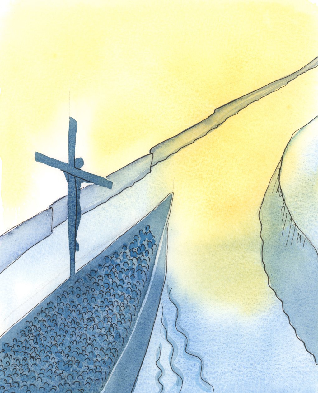 Pelo poder do Sacrifício de Cristo, durante a Santa Missa, Cristo perfura o Céu e nos traz todos para mais perto do Pai - assim como quando um grande navio entra em um estuário para trazer sua preciosa carga para casa., de Elizabeth Wang