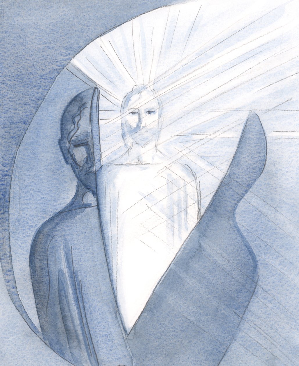 Pela verdadeira contrição e adoração abnegada, podemos irromper para encontrar o Cristo vivo e radiante em nossas imagens mentais infantis, 2001 (w - c no papel) de Elizabeth Wang
